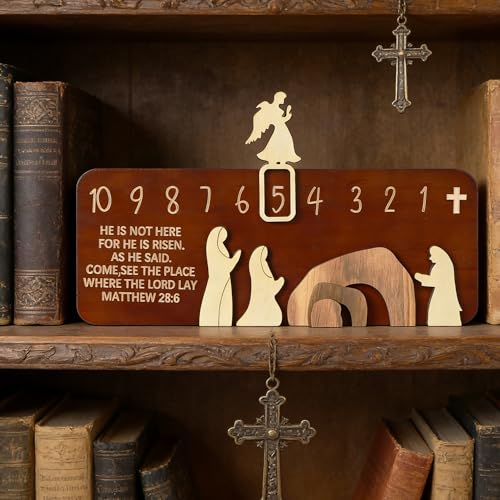 Wooden Easter Tomb Scene, Empty Tomb Decor with Easter Countdown