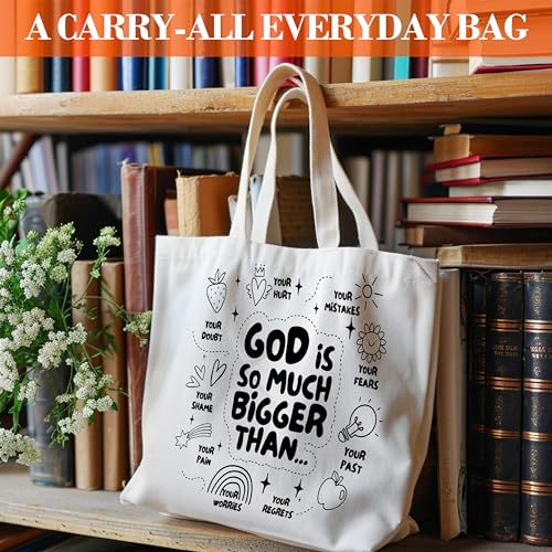 Christian Canvas Tote Bag for Women, God Is So Much Bigger Than Bible Tote, Bible Verse Religious Gifts, Faith Library Book Bag, Shoulder Bag Gifts for Women Friends Colleagues -28