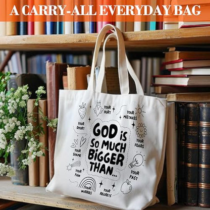 Christian Canvas Tote Bag for Women, God Is So Much Bigger Than Bible Tote, Bible Verse Religious Gifts, Faith Library Book Bag, Shoulder Bag Gifts for Women Friends Colleagues -28