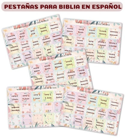 Spanish Bible Tabs for Women, Floral Design Personalized Bible Journaling Tabs, Large Print Bible Book Index Tabs Labels, Bible Study Supplies - style: Floral Spanish