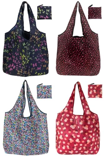 Reusable Grocery Bags, Easy to Fold & Store Fashion Shopping Bags - color: Butterfly 4 Pack
