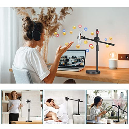 Overhead Phone Stand for Recording - Phone Desktop Stand Adjustable Height and Angle with Stable Round Base,Perfect for Product Live Streaming Shop(36-52CM)