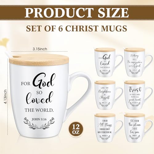 Patelai 6 Set Christian Gift for Women Men Bible Verse Mug, English - style: English