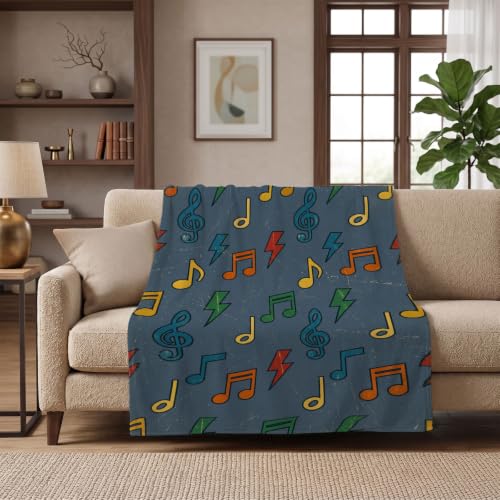 Retro Music Notes Throw Blanket – Vintage Gifts for Choir, Music Lovers - color: Tk045, size: 80"x60"