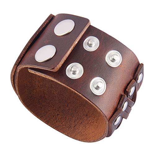 GelConnie Leather Cuff Bracelet Punk Braided Bracelets Rock Leather Wristbands Faux Mens Leather Bracelet Gothic Viking Bangle Adjustable Wrap Bracelet for Women,Men - color: Style LPB302-Brown
