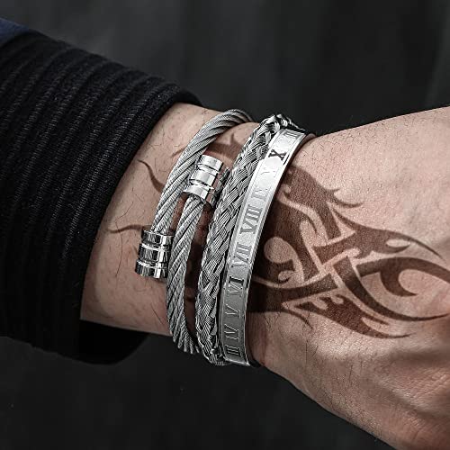 WFYOU Stainless Steel Bracelets for Men Gold Cuff Bracelet Birthday Gifts - color: Silver 4