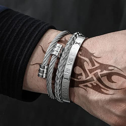 WFYOU Stainless Steel Bracelets for Men Gold Cuff Bracelet Birthday Gifts - color: Silver 4