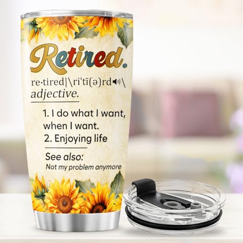 Retirement Gift Tumbler for Women Men, Funny Definition Print Stainless Steel Travel Cup, 20oz Insulated Coffee Mug, Sunflower Design, Ideal for Retiree Birthday Celebration - color: Retirement Life P5
