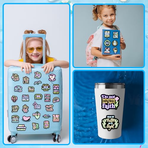 50 Pcs Jesus Christian Bible Stickers for Kids, Neon Christ Faith Vinyl Waterproof Water Bottle Laptop Decals, Teens Adults Religious Christianity Christmas Easter Thanksgiving - color: Bible-pvc-163kshr