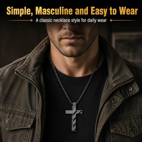 Black American Flag Cross Necklace for Men, Philippians 4:13 Bible Verse