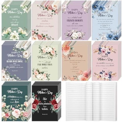 Gilprop 50 Pcs Mother's Day Church Gifts Bulk Christian Mother's Day Floral Notebooks Jesus Bible Notepad Religious Scripture Prayer Inspirational Journals for Mom Catholic Group Members Sunday School - style: Mother's Day