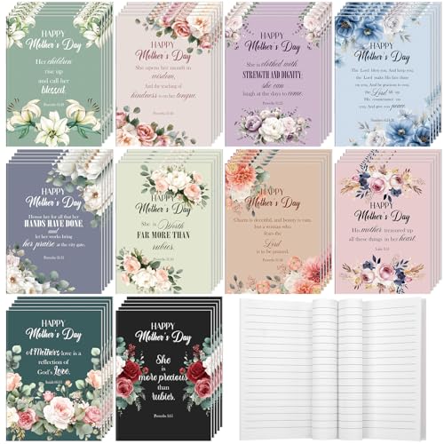 Gilprop 50 Pcs Mother's Day Church Gifts Bulk Christian Mother's Day Floral Notebooks Jesus Bible Notepad Religious Scripture Prayer Inspirational Journals for Mom Catholic Group Members Sunday School - style: Mother's Day