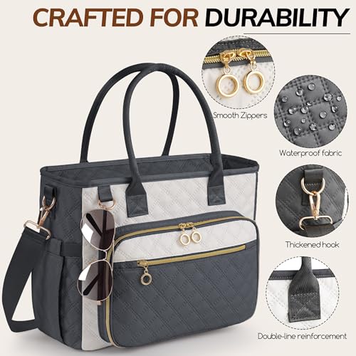 Large Bible Bag with Bible Cover Case for Women,Color-Blocking Quilted Church Tote Bag with Shoulder Strap, Christian Gifts for Women(Gray) - color: Beige/Gray