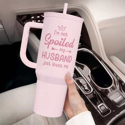 SANDJEST Gift for Wife from Husband, Funny Insulated Stainless Steel Tumbler 40oz with Handle and Straw - Travel Coffee Mug Gift for Wifey on Wedding Anniversary Christmas Birthday Valentine - color: Wife 1