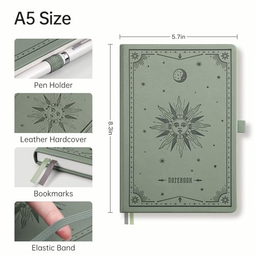 EMSHOI Dotted Journal Notebook, 192 Pages, A5 Size (5.7'' x 8.3'') - color: Light Green, style: Dotted