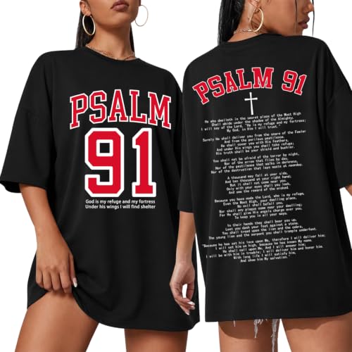 Tewmeu Christian Shirts for Women Oversized Psalm 23 Faith Bible Verse Tee - color: Black-a, size: Small