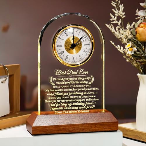 Arikyrist Glass Clock Dad Gifts from Son Daughter with LED Light Base - color: Dad