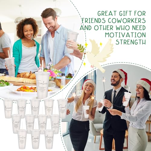 Engrowtic 12 Set Christian Tumblers with Lid Straw 24 oz, White - color: White