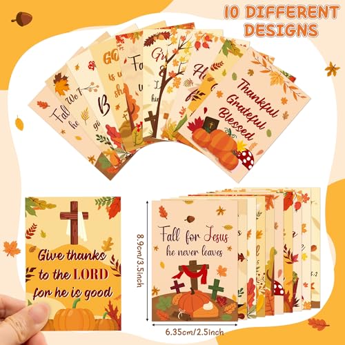 BeYumi Fall Religious Prayer Cards - 200Pcs Fall Pocket Wallet Cards Bulk with Bible Verses Corss Inspirational Words Faith Prayer Card for Gifts Autumn Party Sunday School Church Holiday Decoration - style: Fall