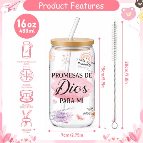 Spanish Bible Christian Gifts for Women - Glass Tumbler with Straw and Lid, Spanish Bible Verse Religious Gift for Women Teacher Sister Best Friend Coworkers Bestie Appreciation Birthday Christmas - style: Spanish bible gifts