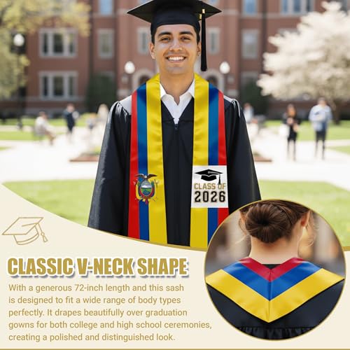 National Flag Graduation Stole Sash - 72" Long Unisex Honors Stole for Students - color: Ecuaodr