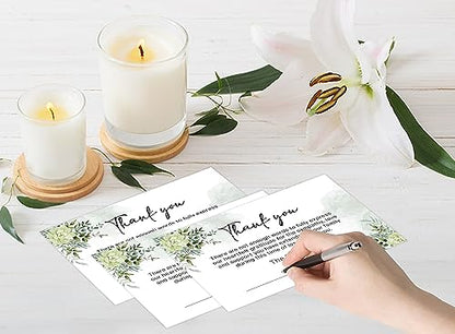Green Flowers Funeral Thank You Cards with Envelopes, Floral Thank You Notes Set, Personalized Cards - color: multicolorGX02