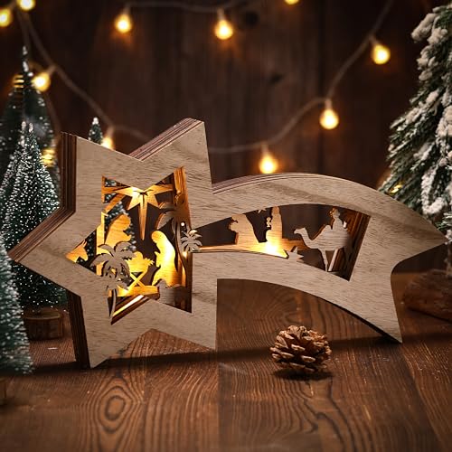 Bucherry Wooden Nativity Scene Christmas Tabletop Ornament,Classic - style: Classic