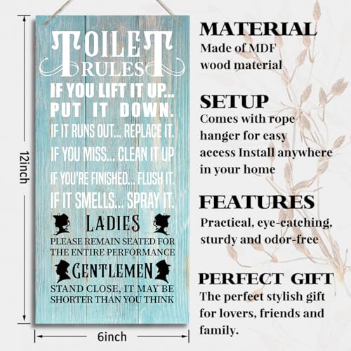 Bathroom Rules Wood Decor Sign, Toilet Rules, Hanging Printed Wooden Plaque Décor, Vintage Bathroom Decor, Toilet Wall Decor Signs, Restroom Wooden Hanging Sign 12x 6inch (I6) - color: color07