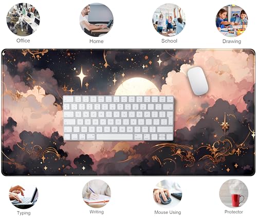 Pink Black Clouds Desk Mat XXL Large Extended Gaming Mouse Pad Celestial Mousepad with Stitched Edges, Office Desktop Decor Desk Pad Computer Mat, Laptop Keyboard and Mouse Mat, 31.5x15.75 in - color: Pink Black Clouds