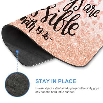 Inspirational Quote Mouse Pad, with God All Things are Possible Motivational Computer Mouse Pad - Pink - color: Pink