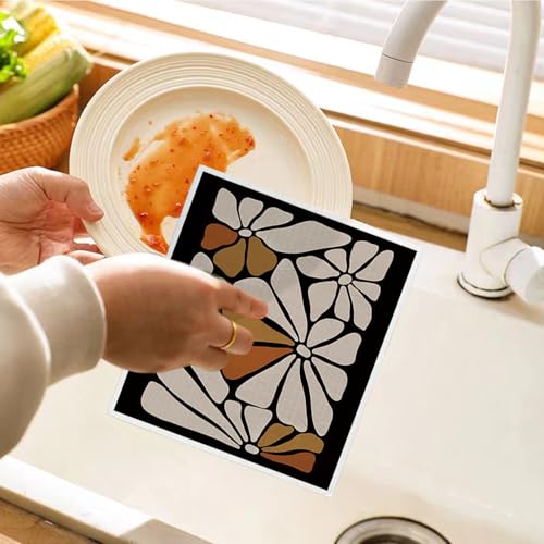 Swedish Dishcloths for Kitchen, Boho Floral Botanical Swedish DishCloths, Papaya Reusable Paper Towels Washable, 4 Pcs Dish Towels for Kitchen Party Home Housewarming Cleaning Cloths - color: Flower 12