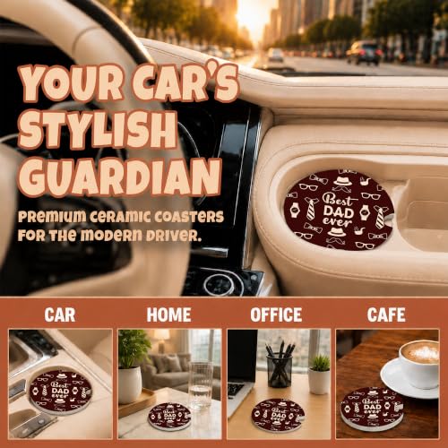 Best Dad Ever Car Coasters, Brown Retro Gentleman Cup Holders, 38 - color: Best Dad Ever