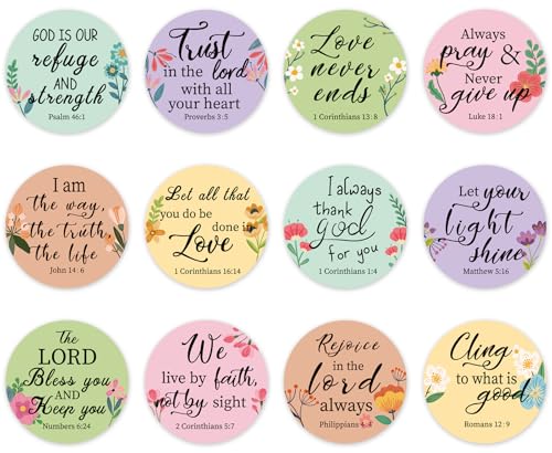 600Pcs Floral Christian Bible Verse Stickers 12 Styles Colorful Inspirational Scripture Quotes Label Decals for Envelope Sealing, 1.5 Inch - style: Flower Style