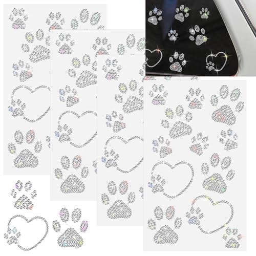 Epakh 84 Pcs Silver Paw Print Stickers Glitter Bling Rhinestone Sticker - color: Silver, size: Paw Print