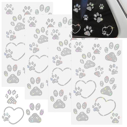 Epakh 84 Pcs Silver Paw Print Stickers Glitter Bling Rhinestone Sticker - color: Silver, size: Paw Print