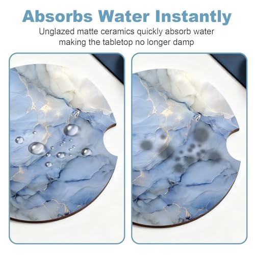 Ceramic Car Cup Holder Coasters Set of 2, 2.56 in Light Blue - color: Light Blue Marble
