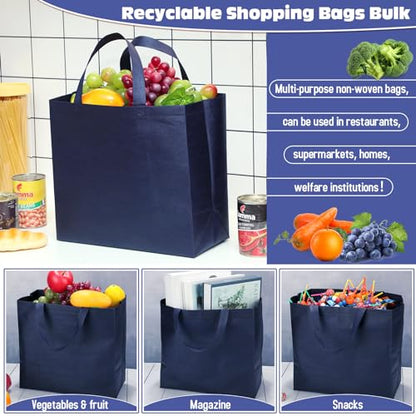 Windyun Reusable Grocery Bags Non Woven with Handles - color: Navy Blue