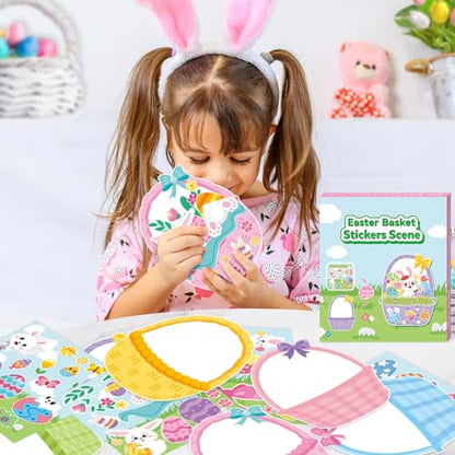 CY2SIDE Easter Basket Scene Stickers - 12 Sets of Easter Theme Basket Stuffers for School Activity Make Your Own Egg Rabbit Scene Stickers Spring Party Supplies - style: Easter basket
