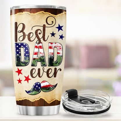 Best Dad Ever Patriotic Tumbler 20oz, Rustic American Mustache Design, Stainless Steel Insulated Travel Mug, Funny Gift for Fathers Day, Birthday, Husband, Grandpa - color: Dad Life S4