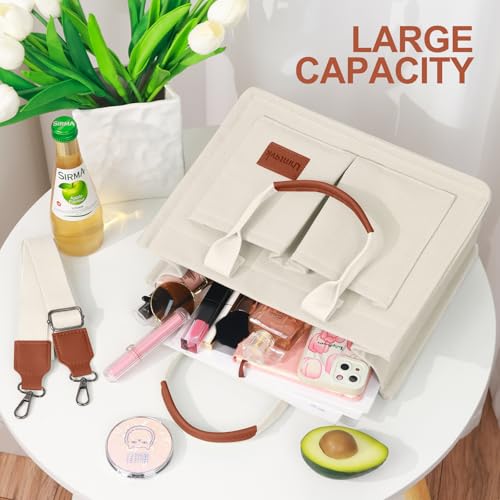 LHMTQVK Canvas Tote Bag for Women, Work & Bible Study Handbag - color: Beige