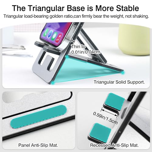 Foldable Aluminum Phone Stand – Adjustable Desk Holder for Travel & Office, Compatible with iPhone 16-13 Pro Max, Samsung S24-S8, Kindle – Gray