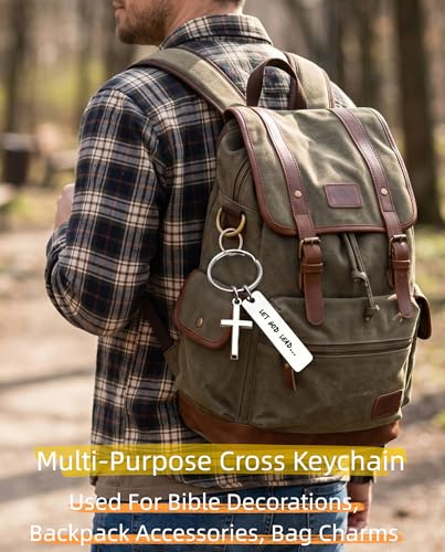 Cross Keychain for Men,Jesus Key Chain Christian Car Key Accessories，Easter Christmas Religious Gift,Purse Bag Charms - color: Silver Lead