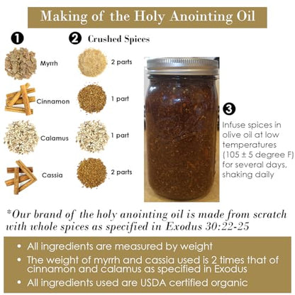 Exodus 30:22-25 Sacred and Holy Anointing Oil, Made from Scratch with Myrrh, Calamus, Cinnamon, Cassia, and Olive Oil Herbal Spices and Essential Oils - 10 mL