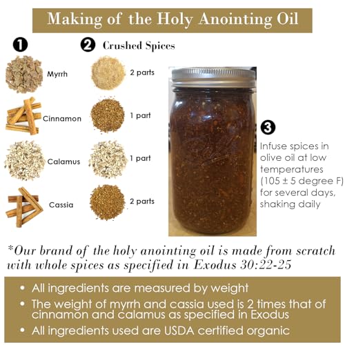 Exodus 30:22-25 Sacred and Holy Anointing Oil, Made from Scratch with Myrrh, Calamus, Cinnamon, Cassia, and Olive Oil Herbal Spices and Essential Oils - 10 mL