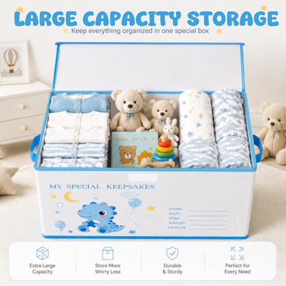 Baby Memory Keepsake Box 16x12x12 Inch Elephant Dinosaur Pattern - color: blue