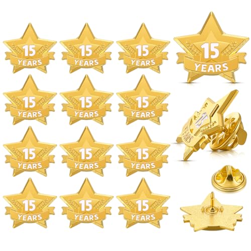 Tigeen 12 Pcs Year Service Reward Pins Star Enamel Pins, 15 Years - style: 15 Years