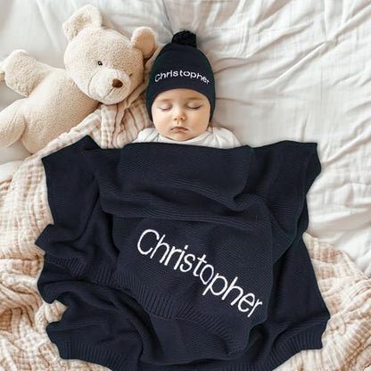 Personalized Baby Blanket with Name, GOTS Organic Custom Baby Blanket