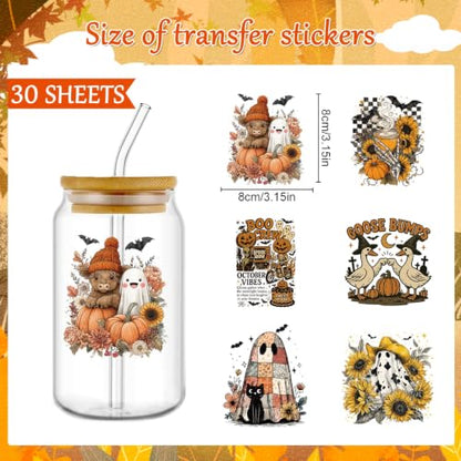 Rngmsi UV DTF Cup Wrap - 30 Sheets Fall Halloween UV DTF Stickers for Glass - style: Fall Halloween