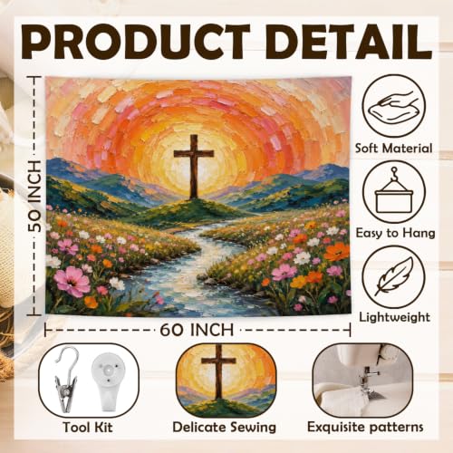 MOLYUB Christian Tapestry for Church Prayer Room Bedroom 50x60 - color: Oil Painting Cross