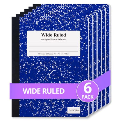 ONAVIA Composition Notebook Wide Ruled 6 Pack, 200 Pages, Marble Blue - color: Blue, size: 9.75 x 7.5"